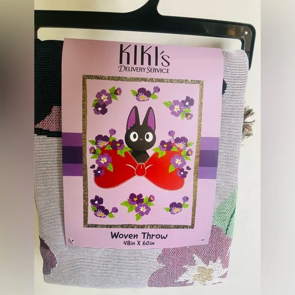 Studio Ghibli Kiki's Delivery Service Jiji Bow Floral Tapestry Throw